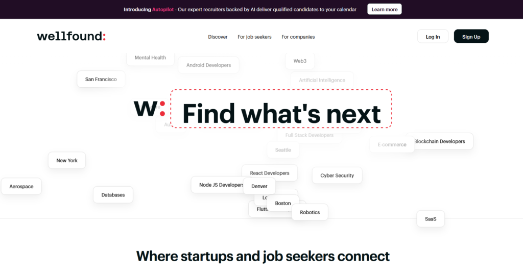 La plateforme d'emploi Wellfound met en relation les startups et les demandeurs d'emploi