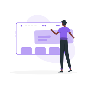 Illustration of person interacting with large screen interface