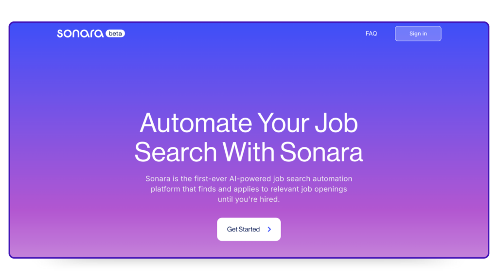 Sonara-Homepage mit dem Text: "Automatisieren Sie Ihre Stellensuche mithilfe von KI".
