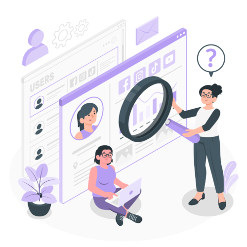 Two career professionals strategizing over interview analytics displayed on a large interactive screen.