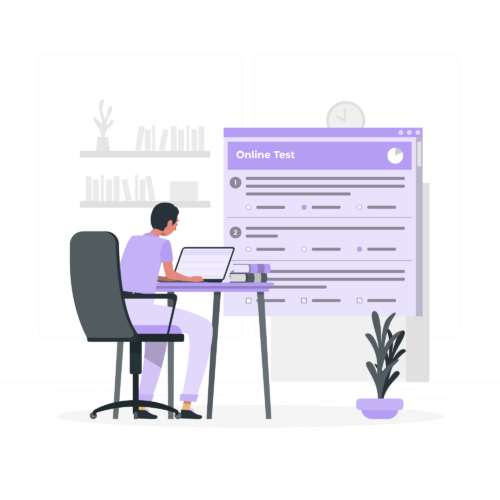 Man taking an online personality test on a desktop computer.