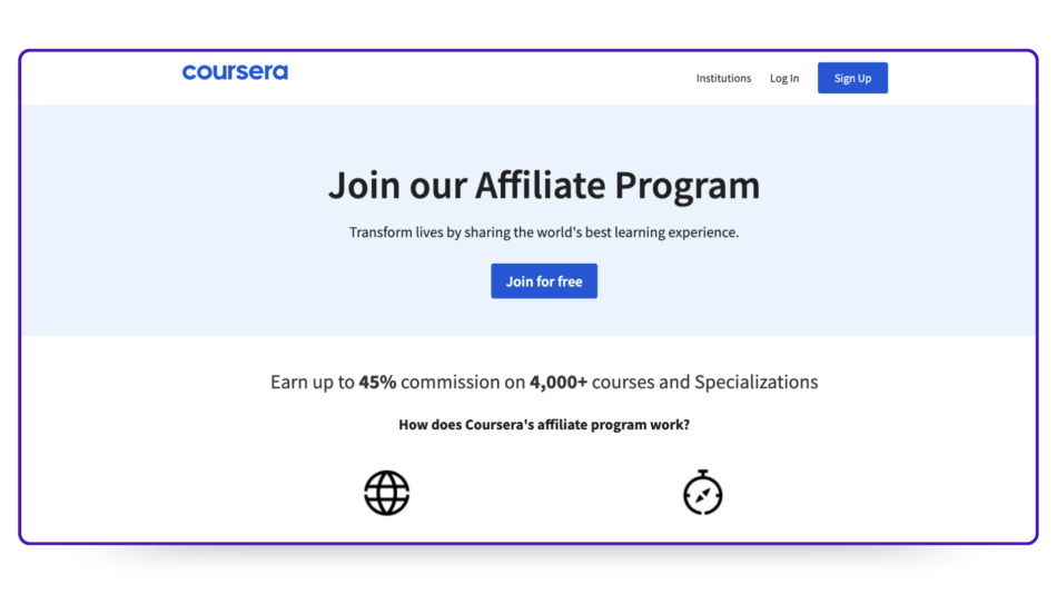 Screenshot of Coursera's affiliate program page