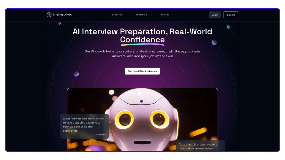 Página principal de Boterview