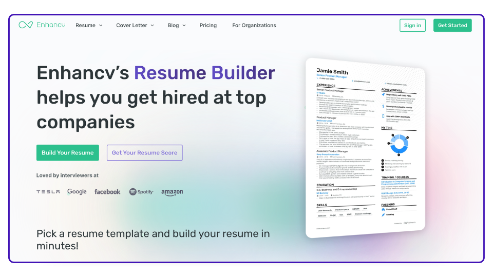 Página de inicio de Enhancv