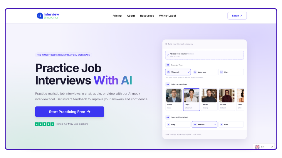 InterviewSimulation.com Homepage