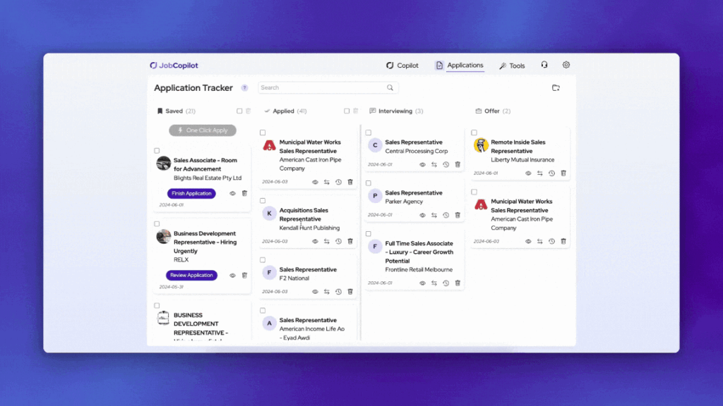 JobCopilot Suivi des demandes d'emploi