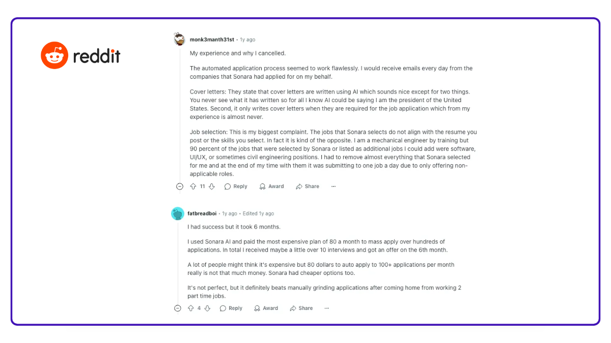 Opiniones de usuarios de Sonara en Reddit