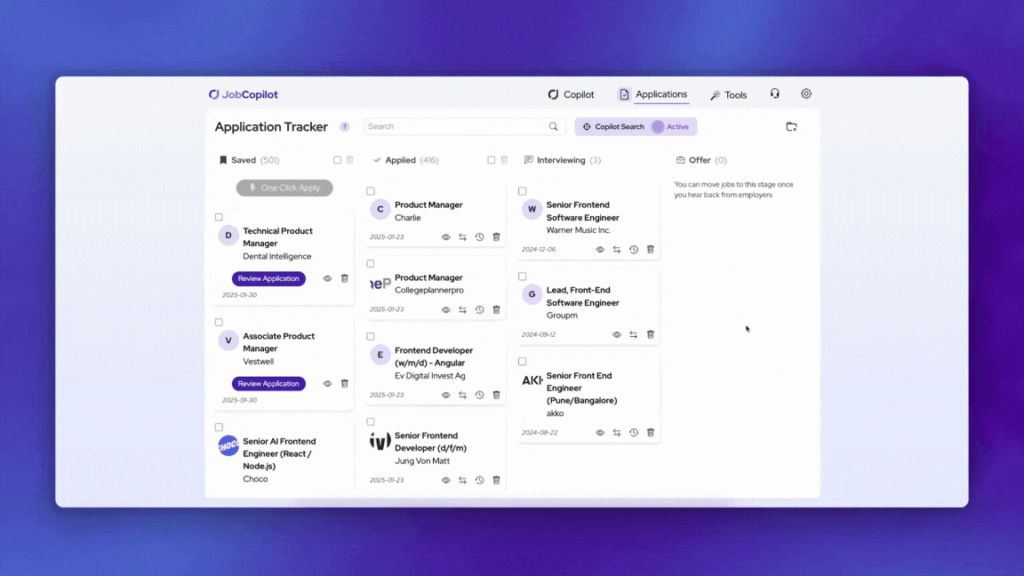 Examiner et modifier les demandes avec JobCopilot