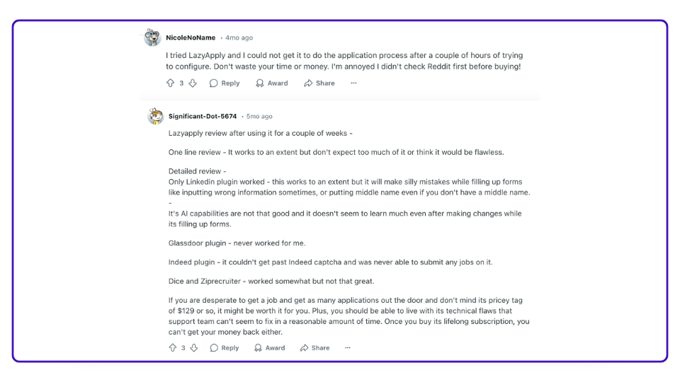 LazyApply Reddit Reviews
