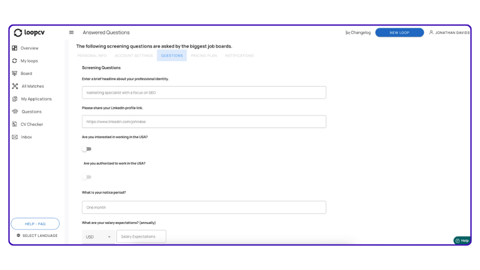 LoopCV - Preguntas preliminares
