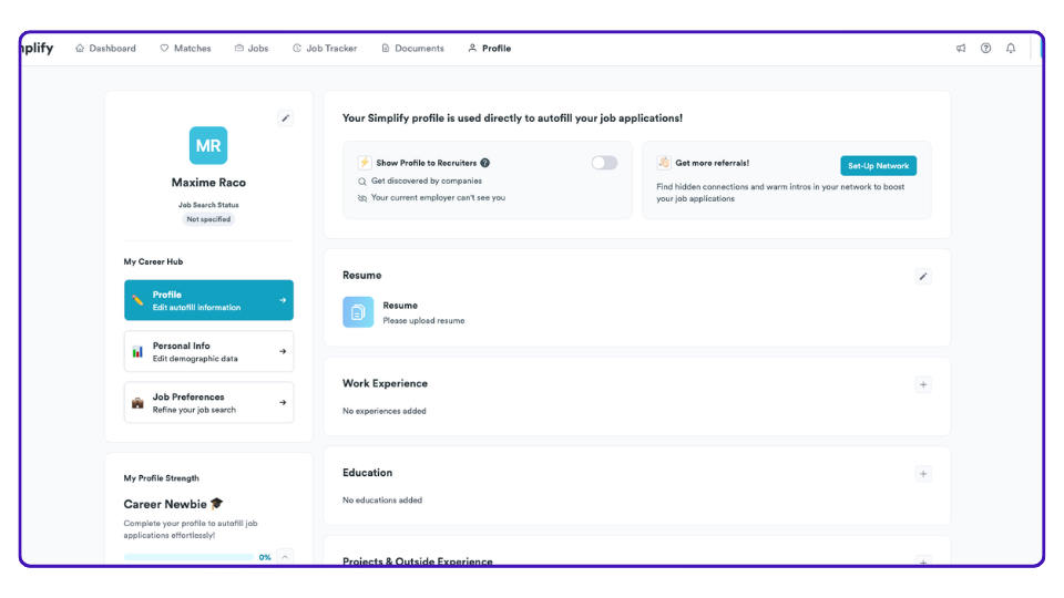 Complétez votre profil Simplify