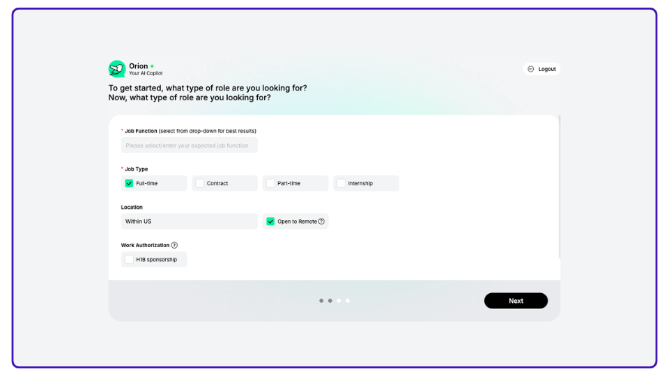 Jobright - Eingabe Ihrer Präferenzen