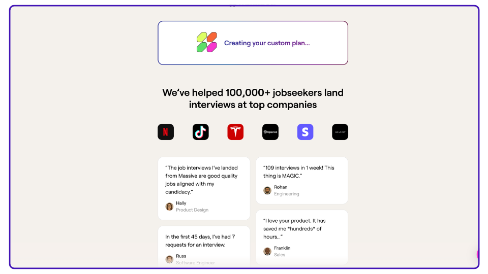 Screenshot of Massive platform displaying a custom plan.