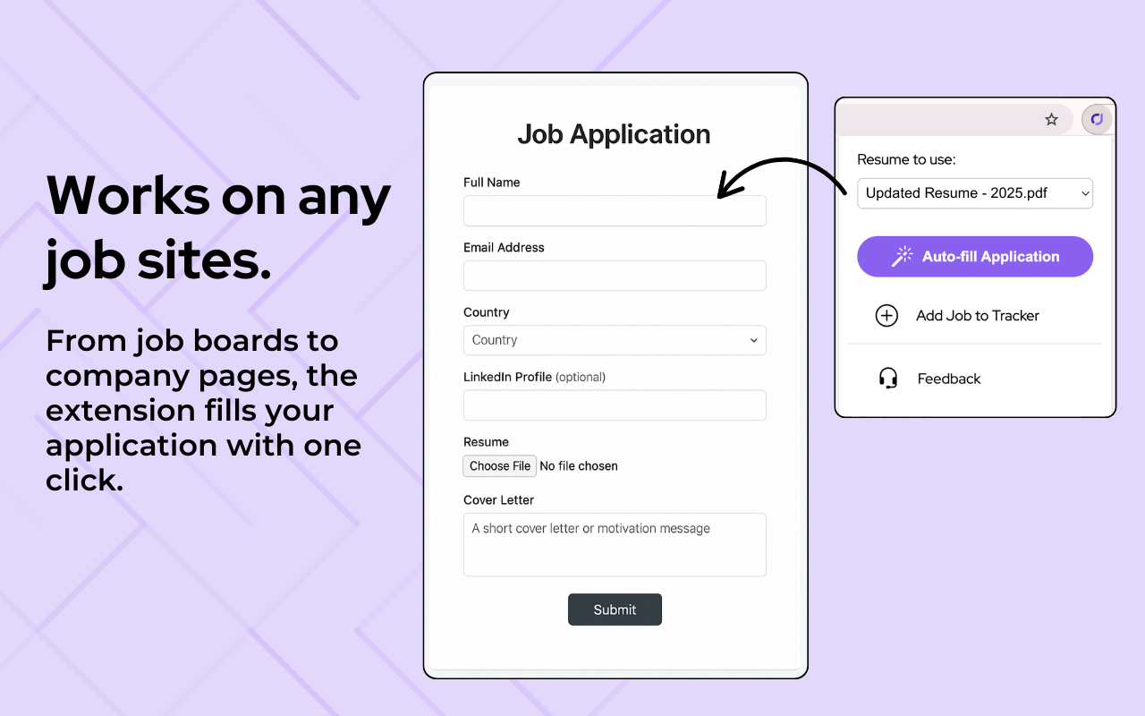 Estensione Chrome JobCopilot - Funziona su qualsiasi sito di lavoro