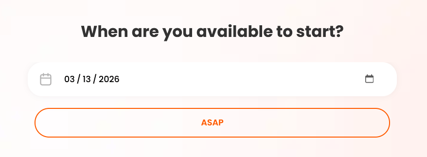 La schermata di onboarding di ApplyBlast chiede quando l'utente è disponibile per iniziare a lavorare con la selezione della data e l'opzione ASAP.