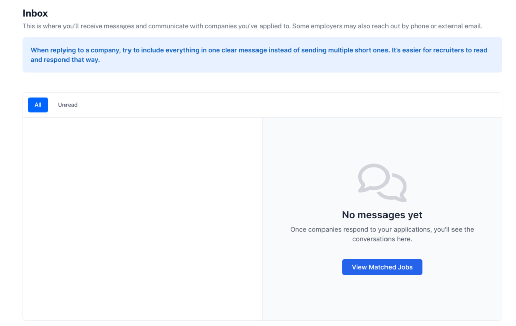 BetterApply's built-in messaging inbox feature.