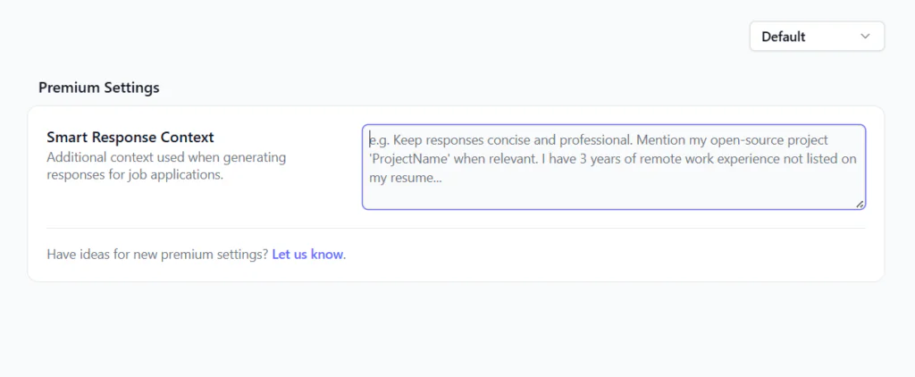 Create e salvate risposte autofill personalizzate attivate da parole chiave specifiche trovate nelle domande di lavoro, con controlli per il conteggio delle parole chiave, soglie di apparizione e uno strumento di verifica delle parole chiave integrato.