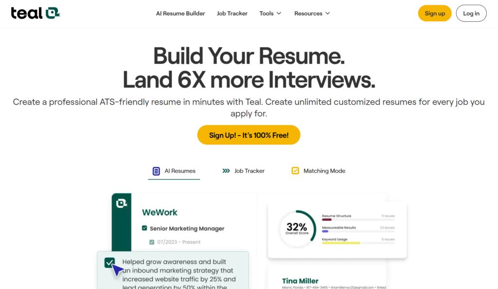 Teal homepage